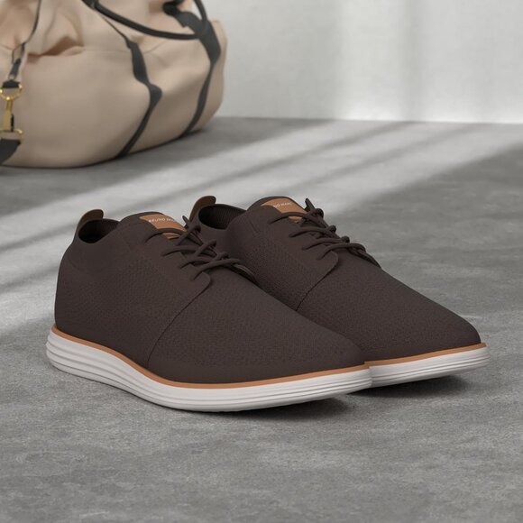 ⚡Men Brown Knit Flex Breeze Mesh Oxfords Lace-Up Lightweight Walking Sneaker - Picture 2 of 10